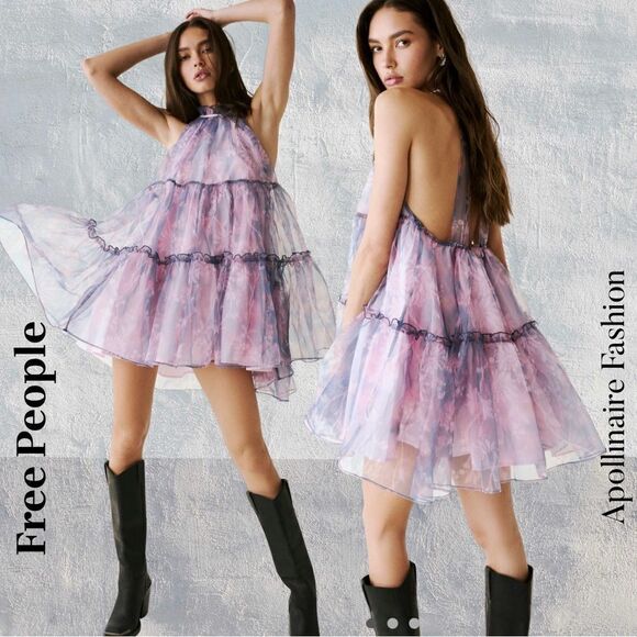 FREE PEOPLE SWEET SERENADE MINI DRESS IN BLUEBELL COMBO MEDIUM NWT - Picture 1 of 11